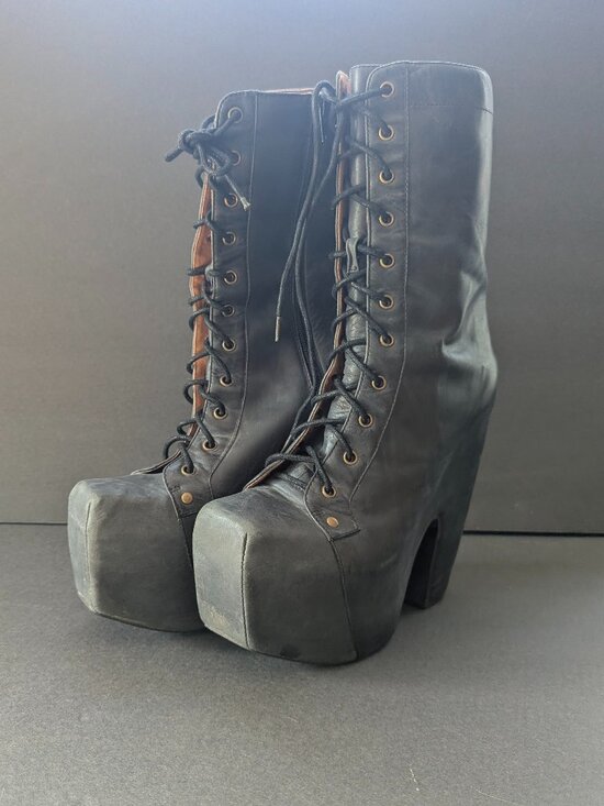 Black leather platform lace-up boots - Jeffrey Campbell size 9 - Picture 3 of 14